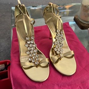 Gold rhinestone high heeled Valerie Stevens sandals